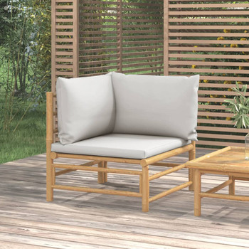 Kutna vrtna sofa od bambusa sa svjetlosivim jastucima 362278