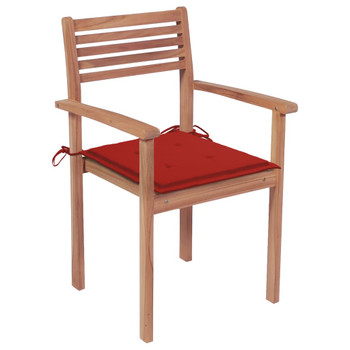 Vrtne stolice s crvenim jastucima 2 kom od masivne tikovine 3062268