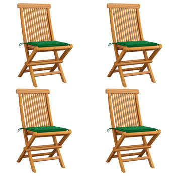 Vrtne stolice sa zelenim jastucima 4 kom od masivne tikovine 3062573