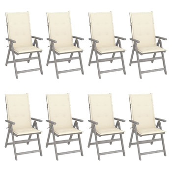 Nagibne vrtne stolice s jastucima 8 kom sive od bagremovog drva 3075143