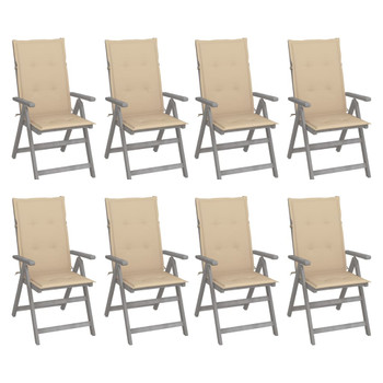 Nagibne vrtne stolice s jastucima 8 kom sive od bagremovog drva 3075144