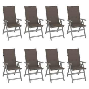 Nagibne vrtne stolice s jastucima 8 kom sive od bagremovog drva 3075149