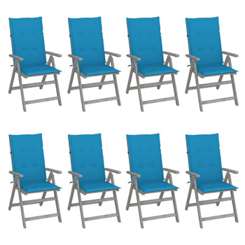 Nagibne vrtne stolice s jastucima 8 kom sive od bagremovog drva 3075145