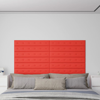Zidne ploče od umjetne kože 12 kom crvene 90 x 15 cm 1,62 m² 343997