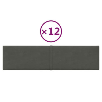 Zidne ploče baršunaste 12 kom tamnosive 60 x 15 cm 1,08 m² 344064