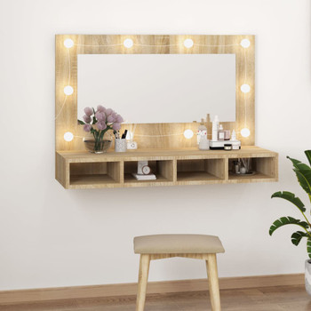 Ormarić s ogledalom LED boja hrasta sonome 90 x 31,5 x 62 cm 808894