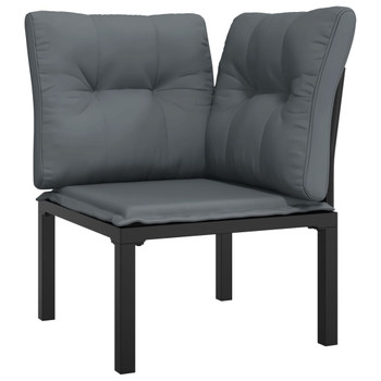 Kutna vrtna stolica s jastucima crno-siva od poliratana 362797