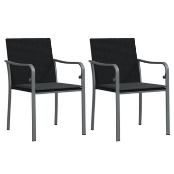 Vrtne stolice s jastucima 2 kom crne 56x59x84 cm od poliratana 364094