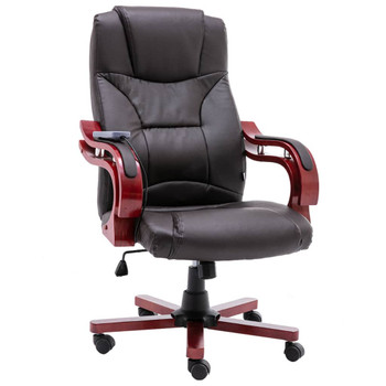 Masažna uredska stolica od prave kože smeđa 20567