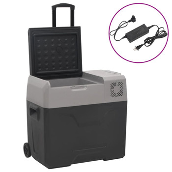 Prijenosni hladnjak s kotačima i adapterom crno-sivi 40 L PP 3154636