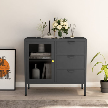 Komoda antracit 75 x 35 x 70 cm od čelika i kaljenog stakla 336075