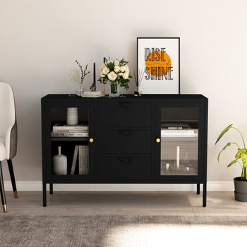 Komoda crna 105 x 35 x 70 cm od čelika i kaljenog stakla 336076