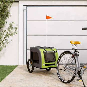 Prikolica za bicikl za pse zeleno-siva od tkanine i željeza 93836