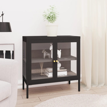 Komoda crna 70 x 35 x 70 cm od čelika i stakla 336064