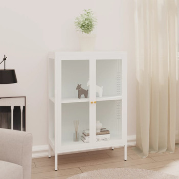 Komoda bijela 75 x 35 x 105 cm od čelika i stakla 336071