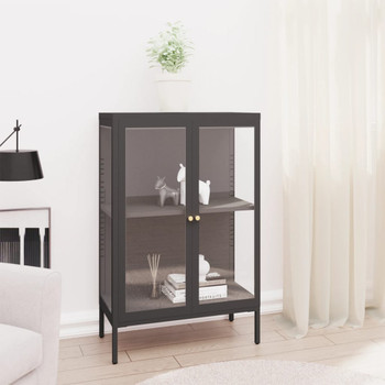 Komoda antracit 75 x 35 x 105 cm od čelika i stakla 336072