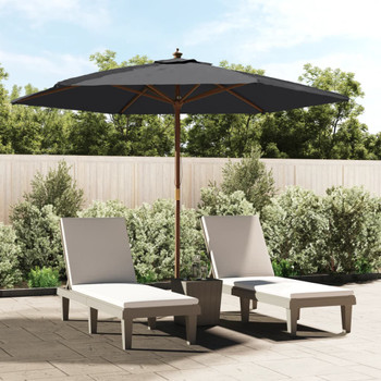 Vrtni suncobran s drvenim stupom crni 299 x 240 cm 363173