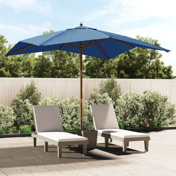 Vrtni suncobran s drvenim stupom azurnoplavi 300 x 300 x 273 cm 363198