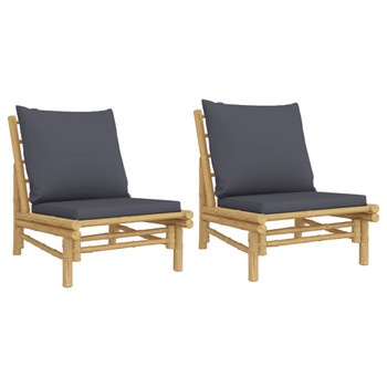 Vrtne stolice od bambusa 2 kom s tamnosivim jastucima 363459