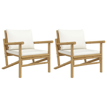 Vrtne stolice 2 kom s krem bijelim jastucima od bambusa 363462