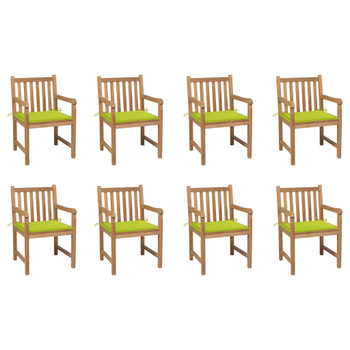 Vrtne stolice s jarko zelenim jastucima 8 kom masivna tikovina 3073069