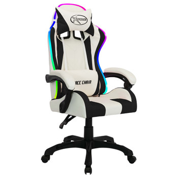 Igraća stolica s RGB LED svjetlima bijelo-crna od umjetne kože 288005