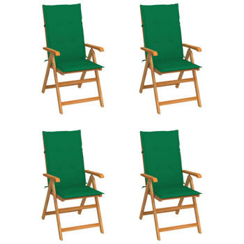 Vrtne stolice sa zelenim jastucima 4 kom od masivne tikovine 3065535