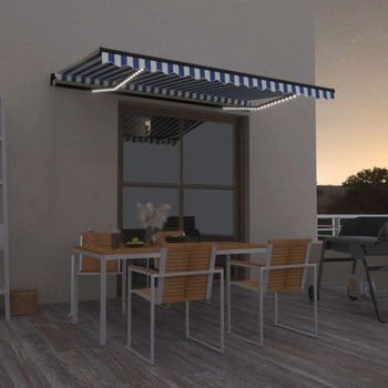 Tenda na ručno uvlačenje s LED svjetlom 400x350 cm plavo-bijela 3069181