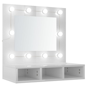 Ormarić s ogledalom i LED svjetlima sjajni bijeli 60x31,5x62 cm 808888
