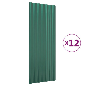 Krovni paneli 12 kom od čelika obložen prahom zeleni 100x36 cm 319142
