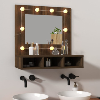 Ormarić s ogledalom LED boja smeđeg hrasta 60 x 31,5 x 62 cm 820456