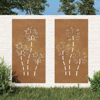 Vrtni zidni ukrasi 2 kom 105x55 cm čelik COR-TEN cvjetni uzorak 824487