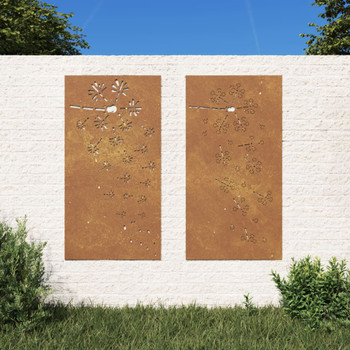 Vrtni zidni ukrasi 2 kom 105x55 cm čelik COR-TEN cvjetni uzorak 824495