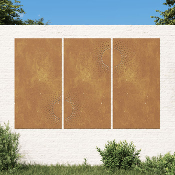Vrtni zidni ukrasi 3 kom 105x55 cm čelik COR-TEN uzorak sunca 824512
