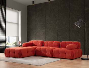 Ugaona sofa Doblo trosjed sa pufom (L1-O1-1R-pouffe) - crveni
