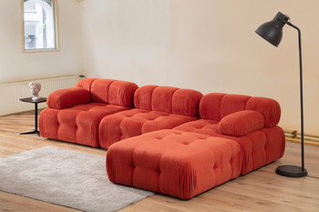 Ugaona sofa Doblo trosjed sa pufom (L1-O1-1R-pouffe) - crveni