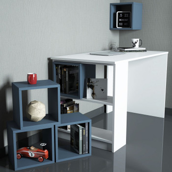Studijski sto i polica za knjige Kutija - bijela, plava