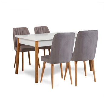 Produživi set stolova i stolica (5 komada) Santiago bijeli sivi atlantski bor
