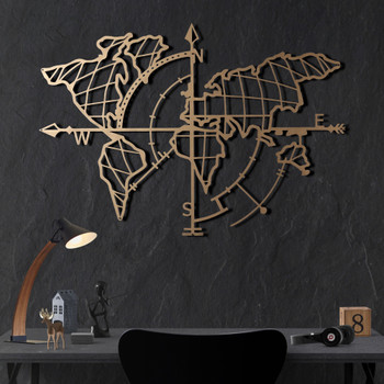 Dekorativni metalni zidni pribor Karta svijeta Compass Gold
