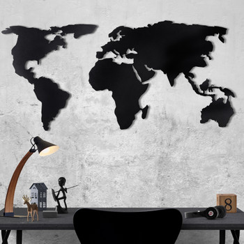 Dekorativni metalni zidni pribor Karta svijeta Silueta XL - crna