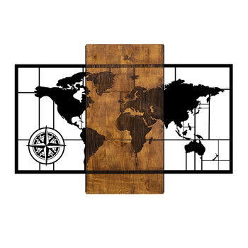 Ukrasni drveni zidni pribor Karta svijeta sa kompazom