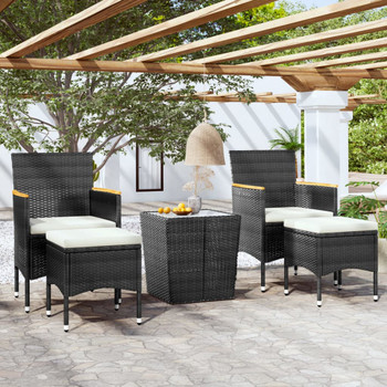 5-dijelni vrtni bistro set od poliratana i kaljenog stakla crni 3058374