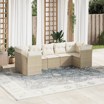7-dijelni set vrtnih sofa od poliratana s jastucima bež 3249957