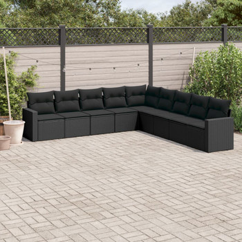 9-dijelni set vrtnih sofa s jastucima crni od poliratana 3251422