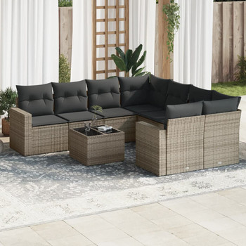 9-dijelni set vrtnih sofa od poliratana s jastucima sivi 3218750