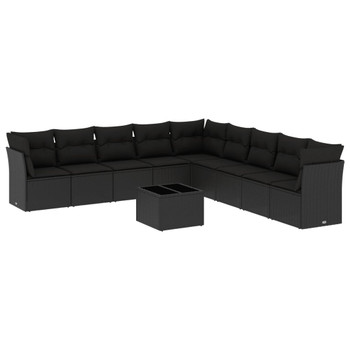 10-dijelni set vrtnih sofa s jastucima crni od poliratana 3217785