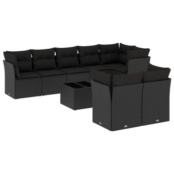 9-dijelni set vrtnih sofa s jastucima crni od poliratana 3249754