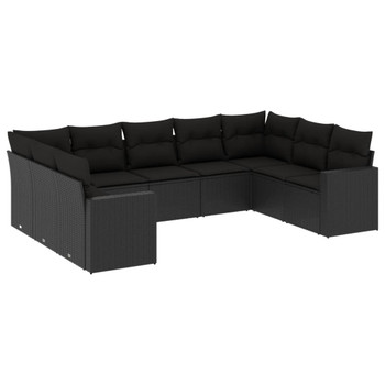 9-dijelni set vrtnih sofa s jastucima crni od poliratana 3251732