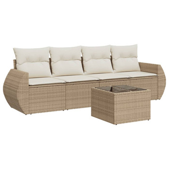 5-dijelni vrtni set sofa s jastucima bež od poliratana 3253425