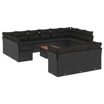 14-dijelni set vrtnih sofa s jastucima poliratan crni 3223920